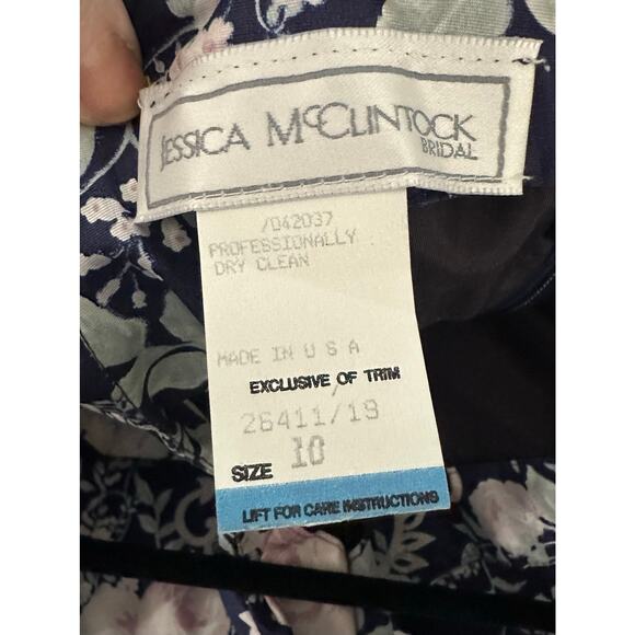 JESSICA McCLINTOCK Vintage 80s Floral Off-Shoulder Asymmetrical Waist Dress 10 - Picture 7 of 8